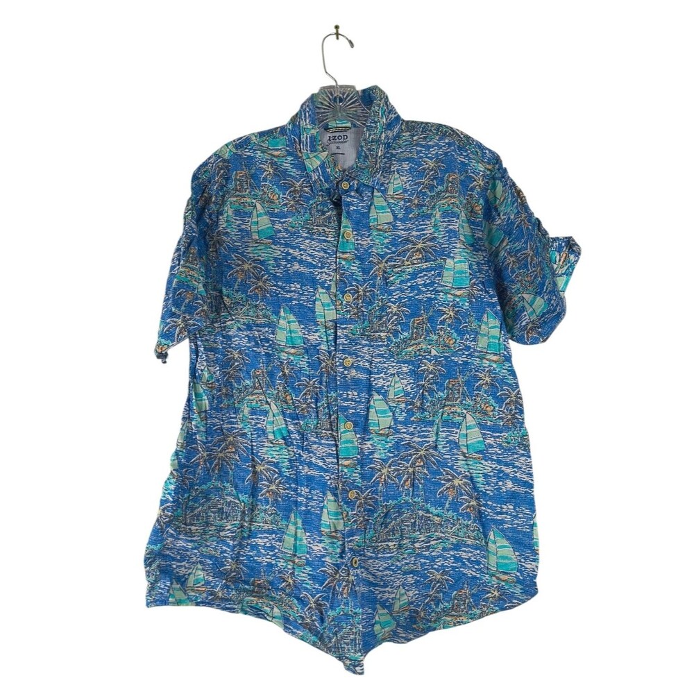 Izod Saltwater Shirt Mens XL Relaxed Dockside Blue Revival Sailboat Button Down